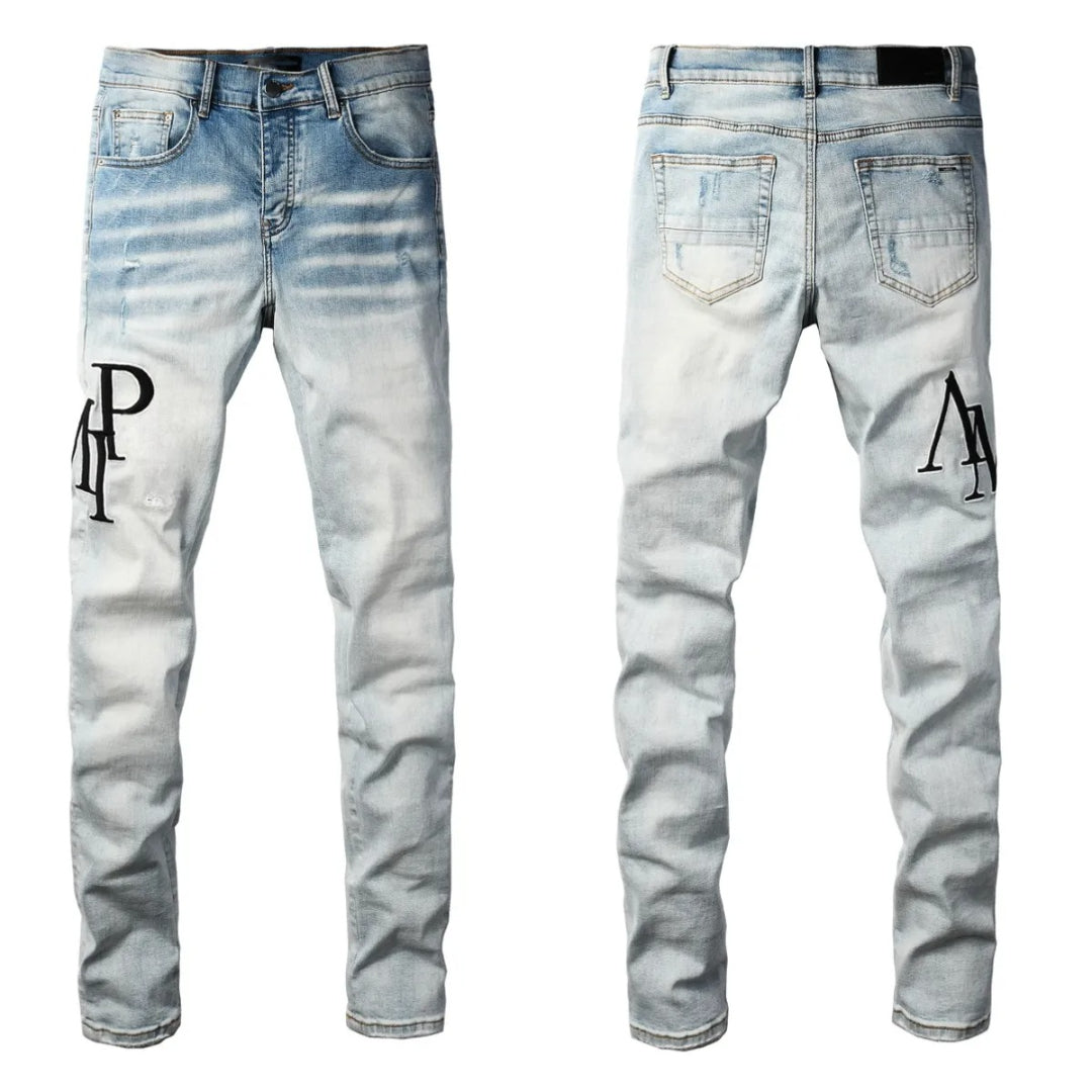 AM Jeans Light Wash Black Logo